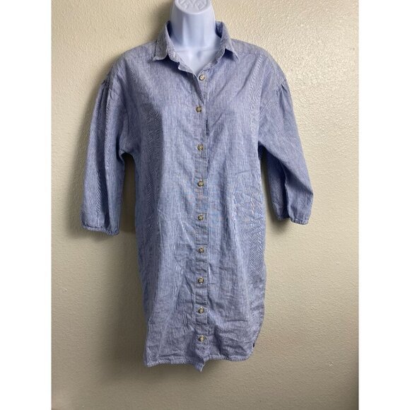 Copenhagen Delights Linen Modal Blue White Striped Button Up Shirt Dress size XS - Picture 15 of 15